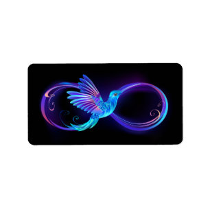 Etiqueta Símbolo Neon Infinity com Hummingbird brilhante