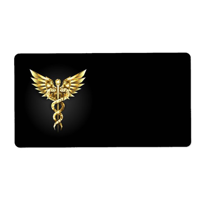 Etiqueta Símbolo Poligonal Dourado Caduceus (Frente)