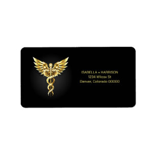 Etiqueta Símbolo Poligonal Dourado Caduceus