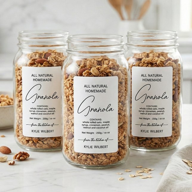 Etiqueta Simple Script Vertical Homemade Granola Label (Criador carregado)
