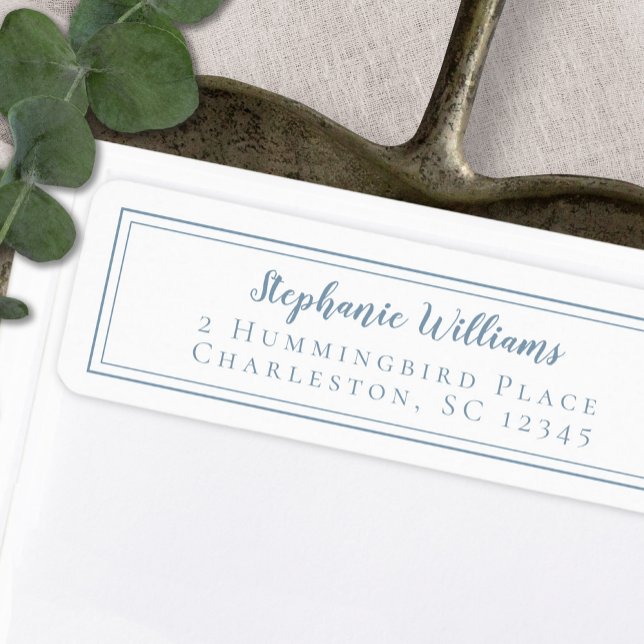 Etiqueta Simples Casamento RSVP Dusty Azul e Branco (Simple Wedding RSVP Dusty Blue and White Label)