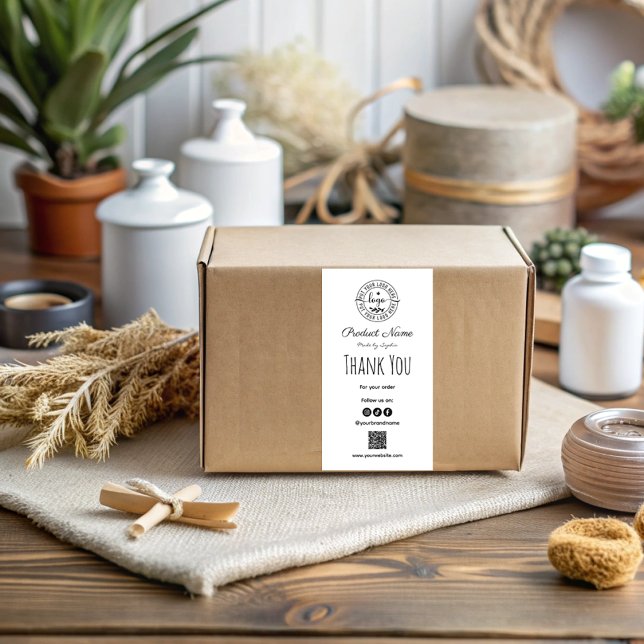 Etiqueta Simples Preto E Branco Moderno Obrigado Entrega (Criador carregado)