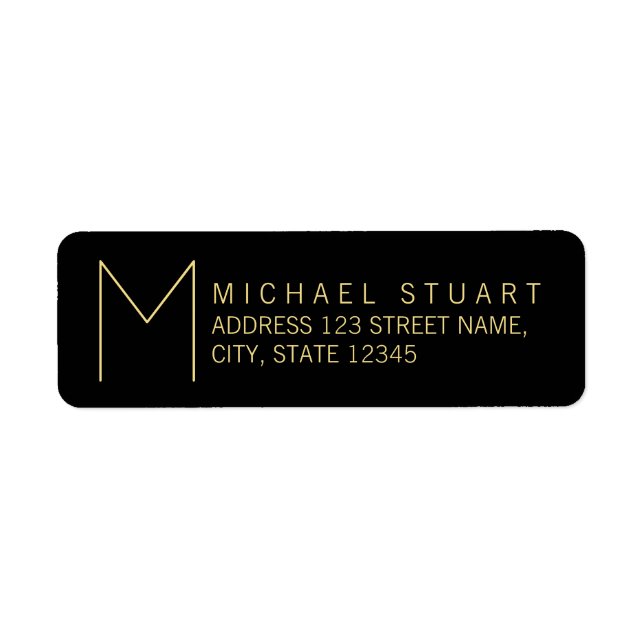 Etiqueta Simples preto e Dourado Monograma (Frente)