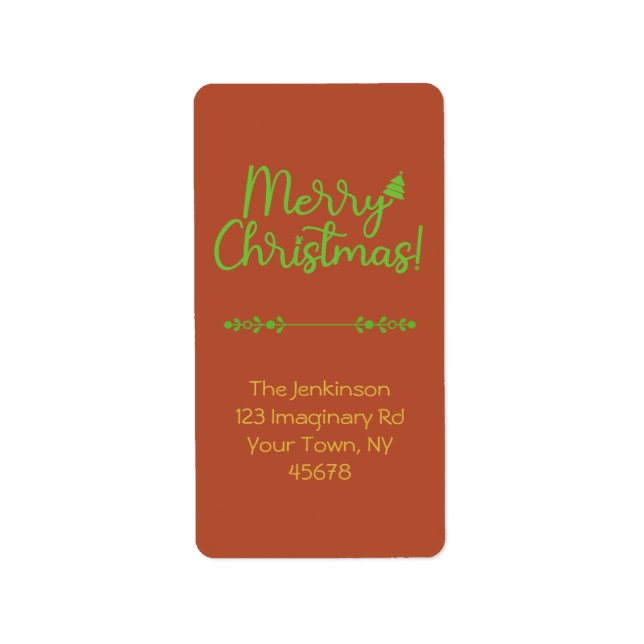 Etiqueta Simples Rótulo de Natal Feliz em Endereço Marrom V (Frente)