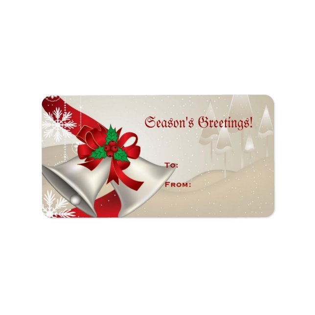 Etiqueta Sinos De Natal E Fitas No Rótulo Do Beige (Frente)