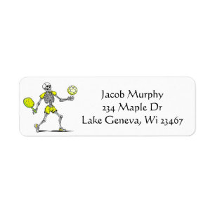 Etiqueta Skeleton Jogando Pickleball Engraçado