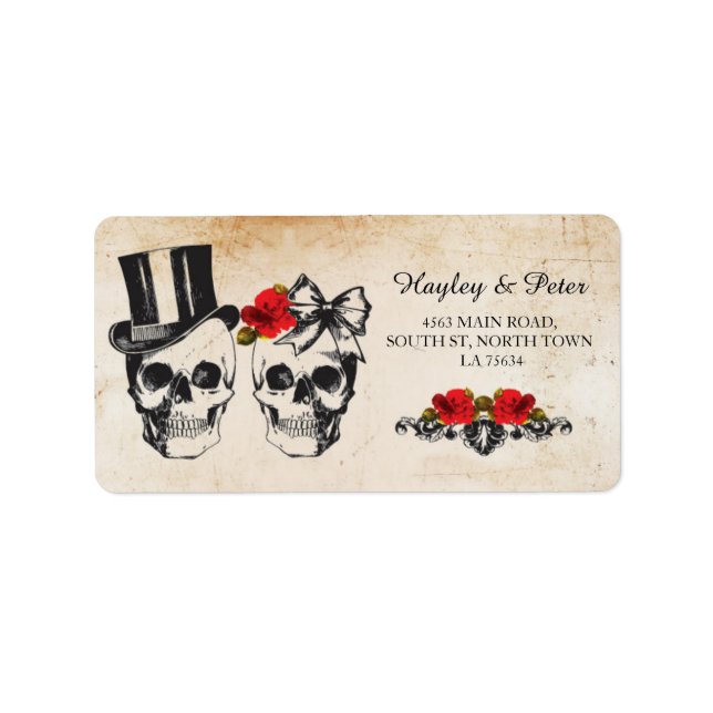 Etiqueta Skulls Rosa Rustic Address Labels Stickers Casamen (Frente)
