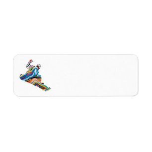 Etiqueta Snowboarder em um Padrão Zebra Psicodélico