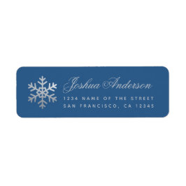 Etiqueta Snowflake Classic Blue Winter Holidays Faux Silver