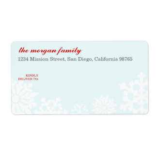Etiqueta Snowflake furry red blue return address expedição