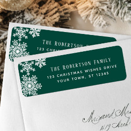 Etiqueta Snowflake Green Christmas Holiday Return Address
