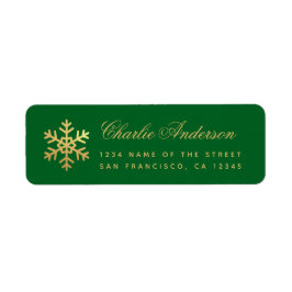 Etiqueta Snowflake Green Faux Gold Elegant Script Holidays 