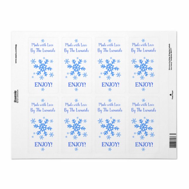 Etiqueta Snowflake MADE WITH LOVE Personalize NAME (Folha completa)