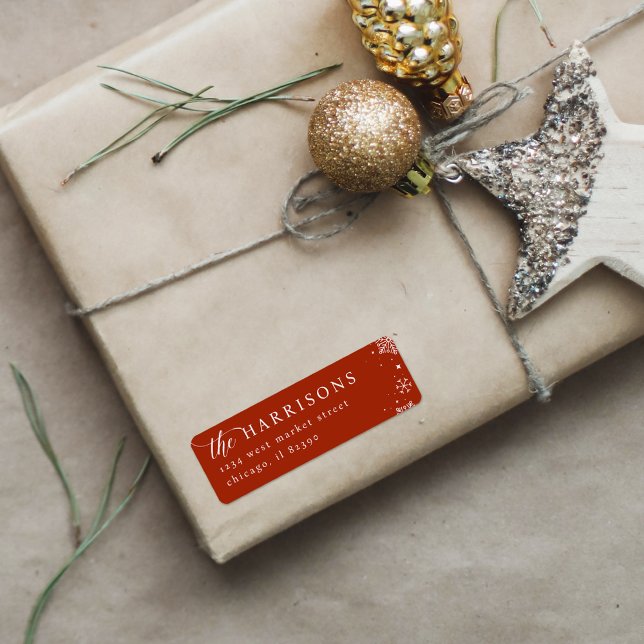 Etiqueta Snowflakes Script & Serif Endereço de devolução da (Criador carregado)