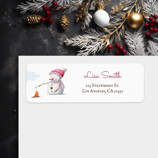 Etiqueta Snowman Bonito, Snowman a arder marshmallows Inver (Criador carregado)