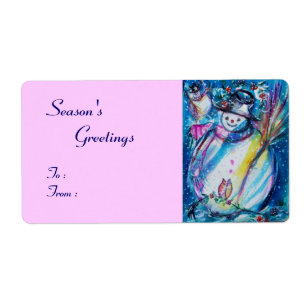 Etiqueta SNOWMAN COM OWL, branco, azul