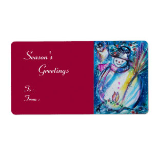 Etiqueta SNOWMAN COM OWL, vermelho branco