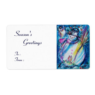 Etiqueta SNOWMAN COM OWL, vermelho branco