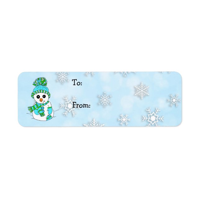Etiqueta Snowman e Snowflakes Para e De (Frente)