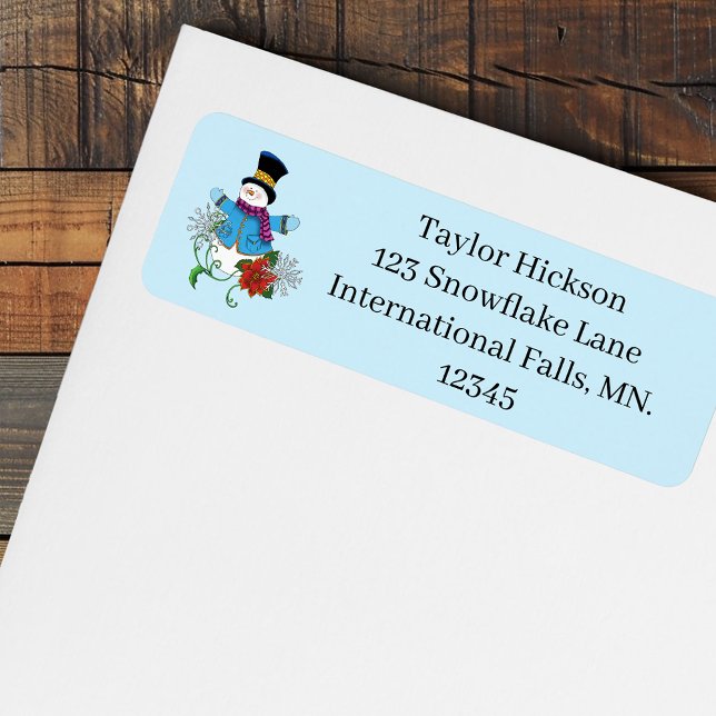 Etiqueta Snowman Snowflakes Poinsettia (Criador carregado)