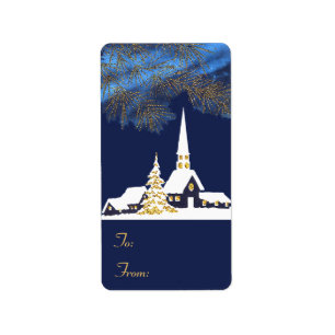 Etiqueta Snowy Church Palavras-palhetas de Natal
