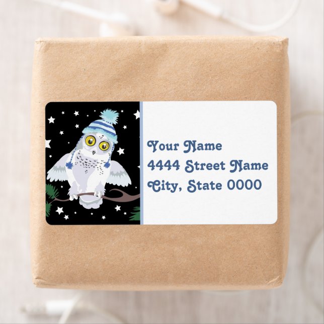 Etiqueta Snowy Owl com Chapéu de inverno (Insitu)