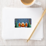 Etiqueta Snowy Village Winter Scense Christmas<br><div class="desc">Ilustração original de uma vila de encosta nevada,  cartão com fotos de férias correspondente. Personalizar com qualquer texto</div>