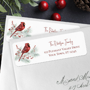 Etiqueta Snowy Winter Cardinal Christmas Return Endereço