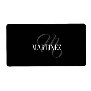 Etiqueta Sobrenome Personalizado Elegante Preto   Nome