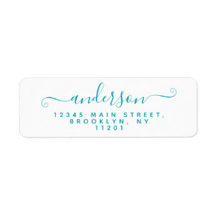 Etiqueta Sobrenome Verde Teal de Script de Caligrafia Moder