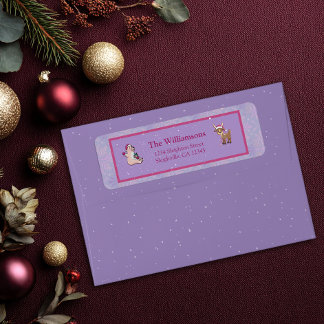 Etiqueta Soft Lilac Deer & Bear Holiday Return Address