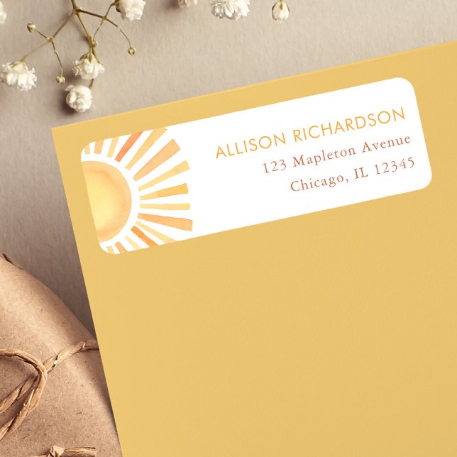 Etiqueta Sol de Boho mudo tons amarelos neutros (Criador carregado)