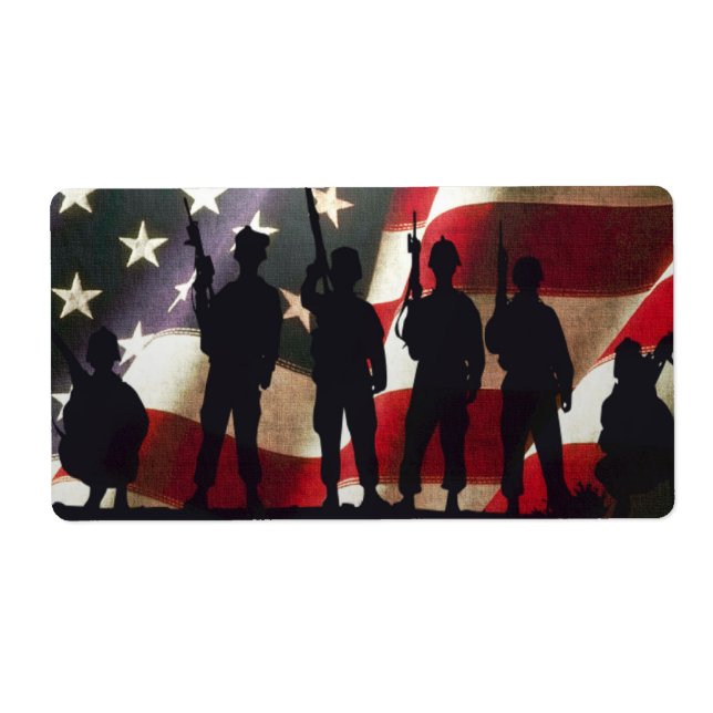 Etiqueta Soldado Militar Patriótico Silhouettes (Frente)