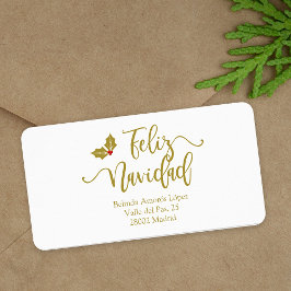 Etiqueta Spanish Feliz Navidad Golden Whimsical Typography