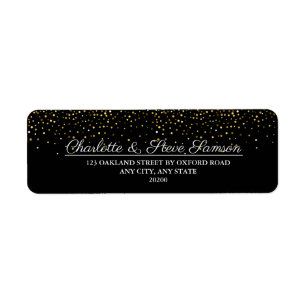 Etiqueta Sparkle Black e Dourado Endereço de devolução de c