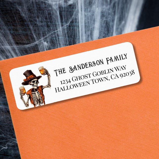 Etiqueta Spooketon Skeleton Halloween Endereço (Spooky Skeleton Halloween Party Label)