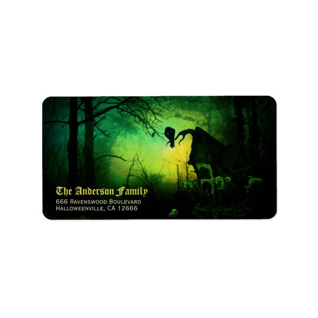 Etiqueta Spooky Black Raven Halloween Endereço de Devolução (Frente)