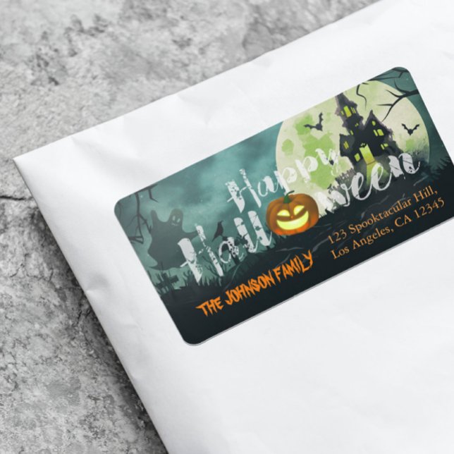 Etiqueta Spooky Haunted House Night Sky Halloween Endereço (Criador carregado)