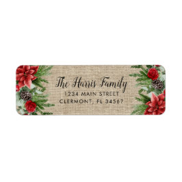 Etiqueta Spruce Pinecone e Poinsettia em Burlap