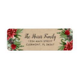 Etiqueta Spruce Pinecone e Poinsettia Kraft Paper