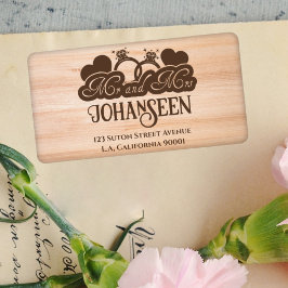 Etiqueta Sr. e Sra. Rustic Wood Endereço de Casamento Elega