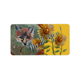 Etiqueta Sr. Fox e girassóis obrigado você