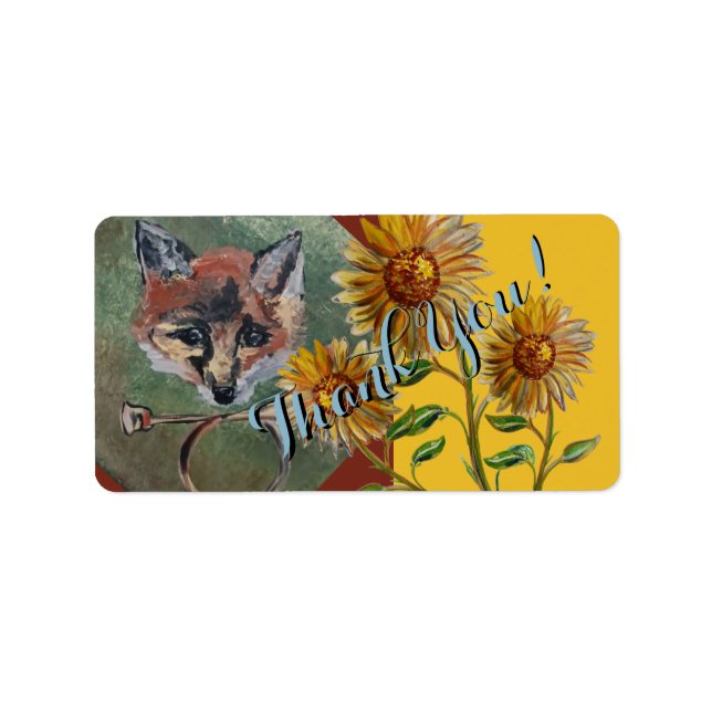 Etiqueta Sr. Fox e girassóis obrigado você (Frente)