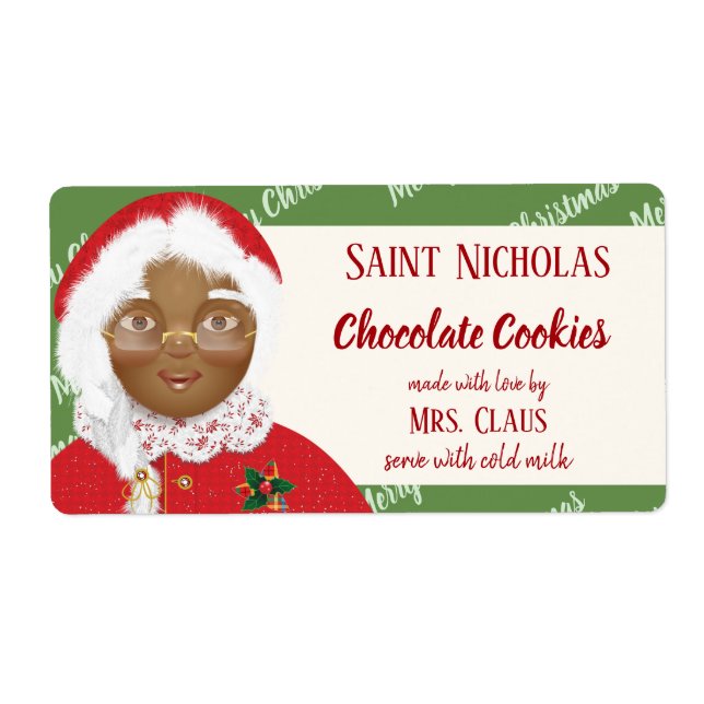 Etiqueta Sra. Claus African American Christmas Cookie Gift (Frente)