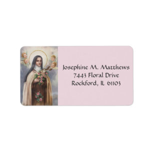 Etiqueta St. Therese o crucifixo pequeno dos rosas da flor