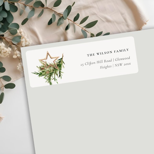 Etiqueta Star Ornament Pine Fauna Feliz Natal (Criador carregado)