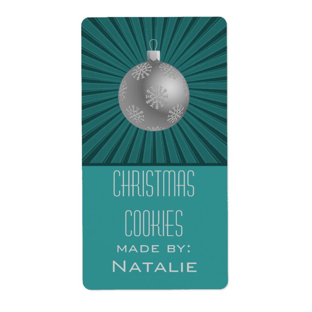 Etiqueta Starburst Stripes Ornament Labs, Teal (Frente)