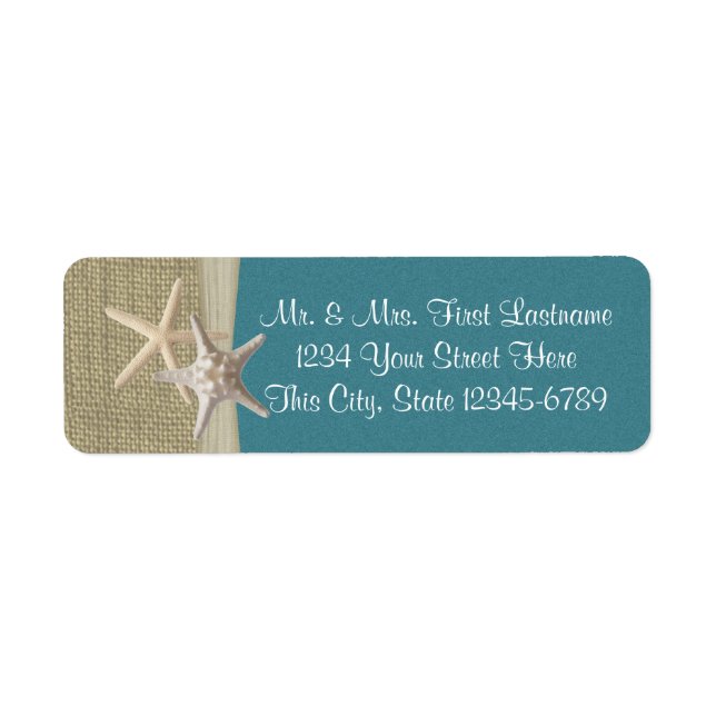 Etiqueta Starfish Beach e Burlap Teal (Frente)