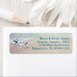 Etiqueta Starfish Christmas Return Address Beach Life Label<br><div class="desc">Uma etiqueta de endereço de retorno para aqueles que moram perto da praia. Design de Starfish e ornamentos com endereço impresso azul escuro e espaço suficiente para adicionar 4 linhas,  se necessário. Ondas chegando em terra é a imagem de fundo nesses rótulos esbranquiçados.</div>
