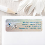 Etiqueta Starfish Christmas Return Address Beach Life Label<br><div class="desc">Uma etiqueta de endereço de retorno para aqueles que moram perto da praia. Design de Starfish e ornamentos com endereço impresso azul escuro e espaço suficiente para adicionar 4 linhas,  se necessário. Ondas chegando em terra é a imagem de fundo nesses rótulos esbranquiçados.</div>